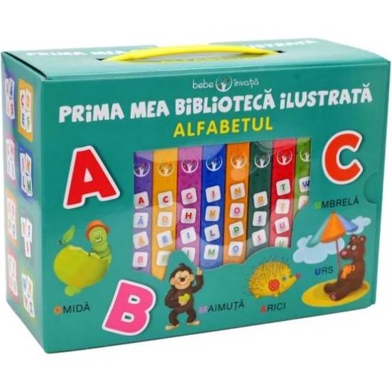 Bebe invata. Prima mea biblioteca ilustrata. Alfabetul (cutie 8 carticele) + Animale - Prima mea biblioteca ilustrata, Bebe invata