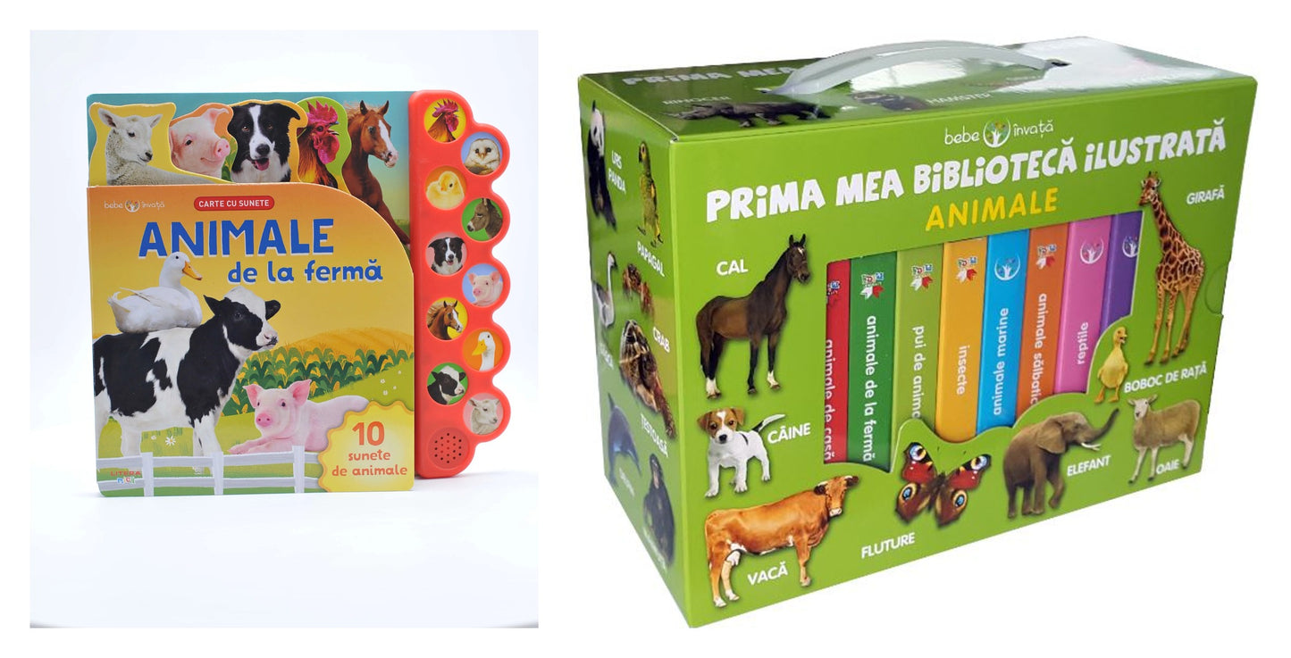 BEBE INVATA. ANIMALE DE LA FERMA. Carte cu sunete. reeditare + Animale - Prima mea biblioteca ilustrata, Bebe invata