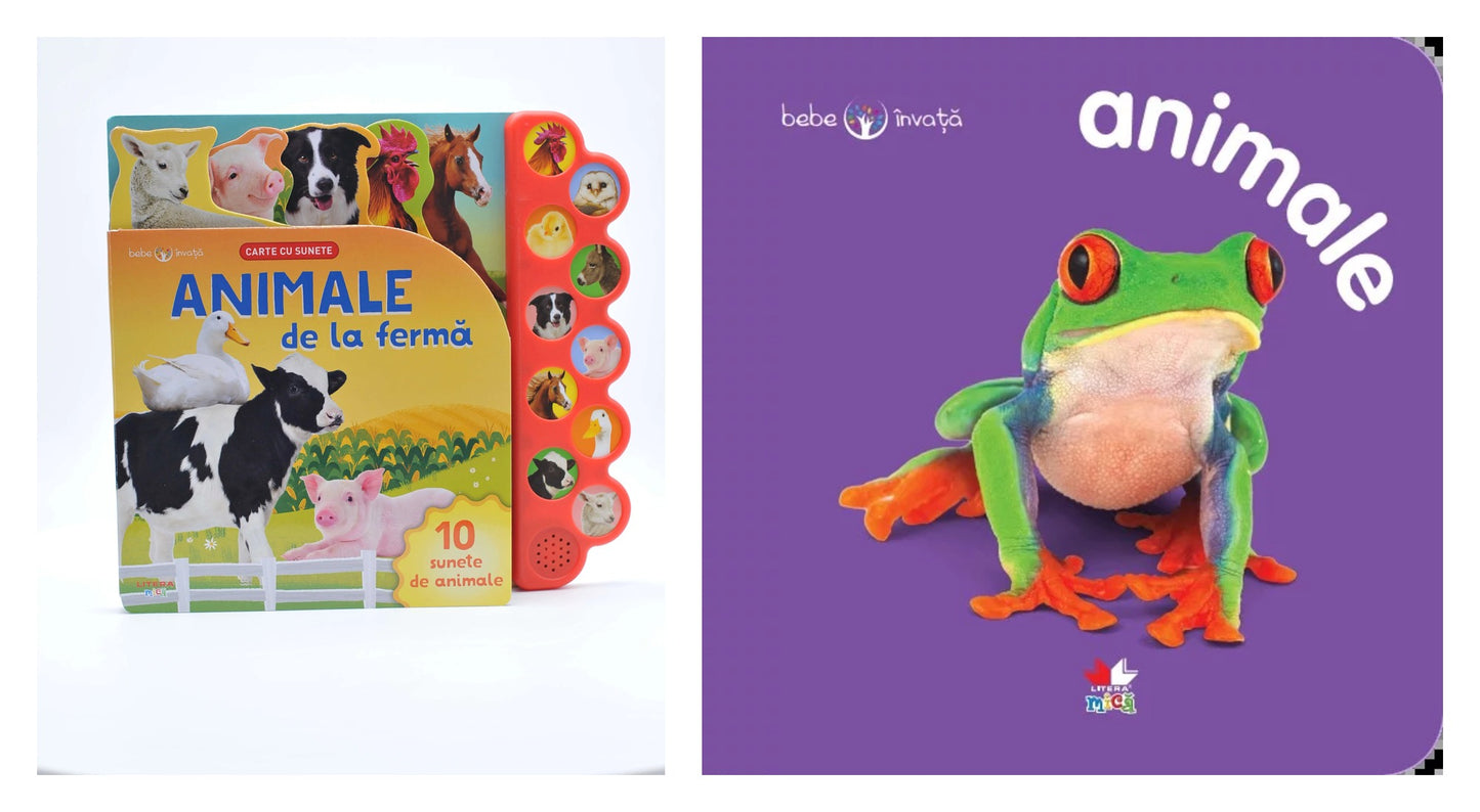 BEBE INVATA. ANIMALE DE LA FERMA. Carte cu sunete. reeditare + Animale. Bebe învață