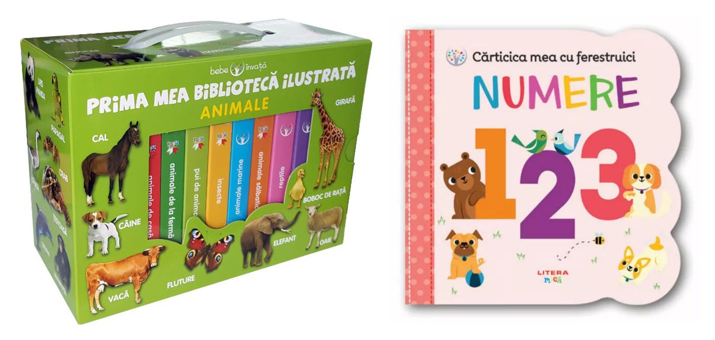 Animale - Prima mea biblioteca ilustrata, Bebe invata + CARTICICA MEA CU FERESTRUICI. Numere 123. Bebe invata. reeditare