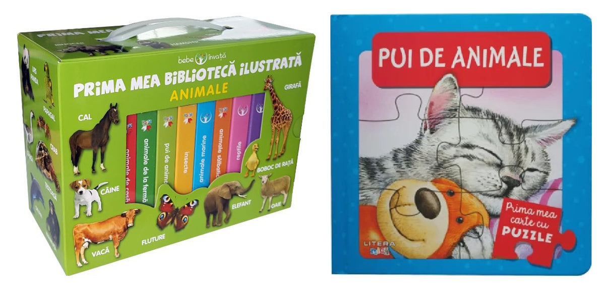 Animale - Prima mea biblioteca ilustrata, Bebe invata + Pui de animale - Prima mea carte cu puzzle