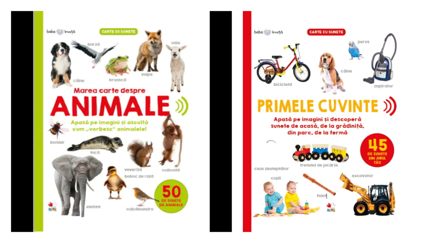 Bebe învață. Marea carte despre animale. 50 de sunete de animale + Bebe învață. Primele cuvinte. 45 de sunete din jurul tău
