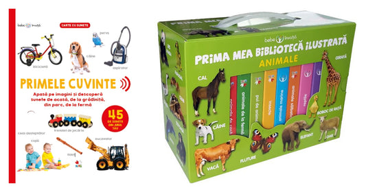 Bebe învață. Primele cuvinte. 45 de sunete din jurul tău + Animale - Prima mea biblioteca ilustrata, Bebe invata