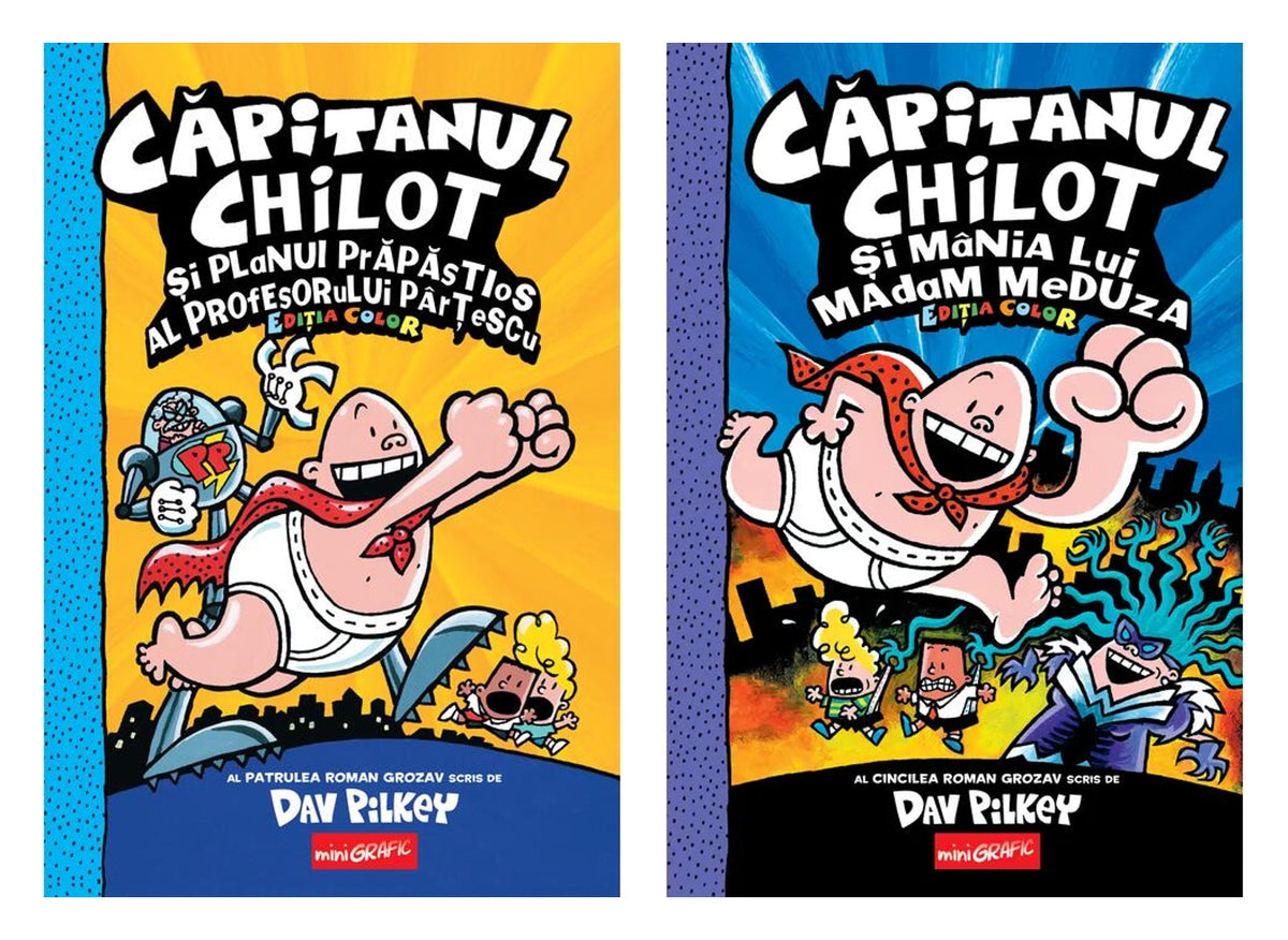 Pachet: CAPITANUL CHILOT 4. Capitanul Chilot si planul prapastios al profesorului... (Dav Pilkey) + Căpitanul Chilot și mânia lui Madam Meduza #5. Ediția color