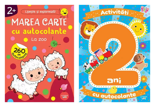 Marea carte cu autocolante. La zoo + Activitati cu autocolante la 2 ani